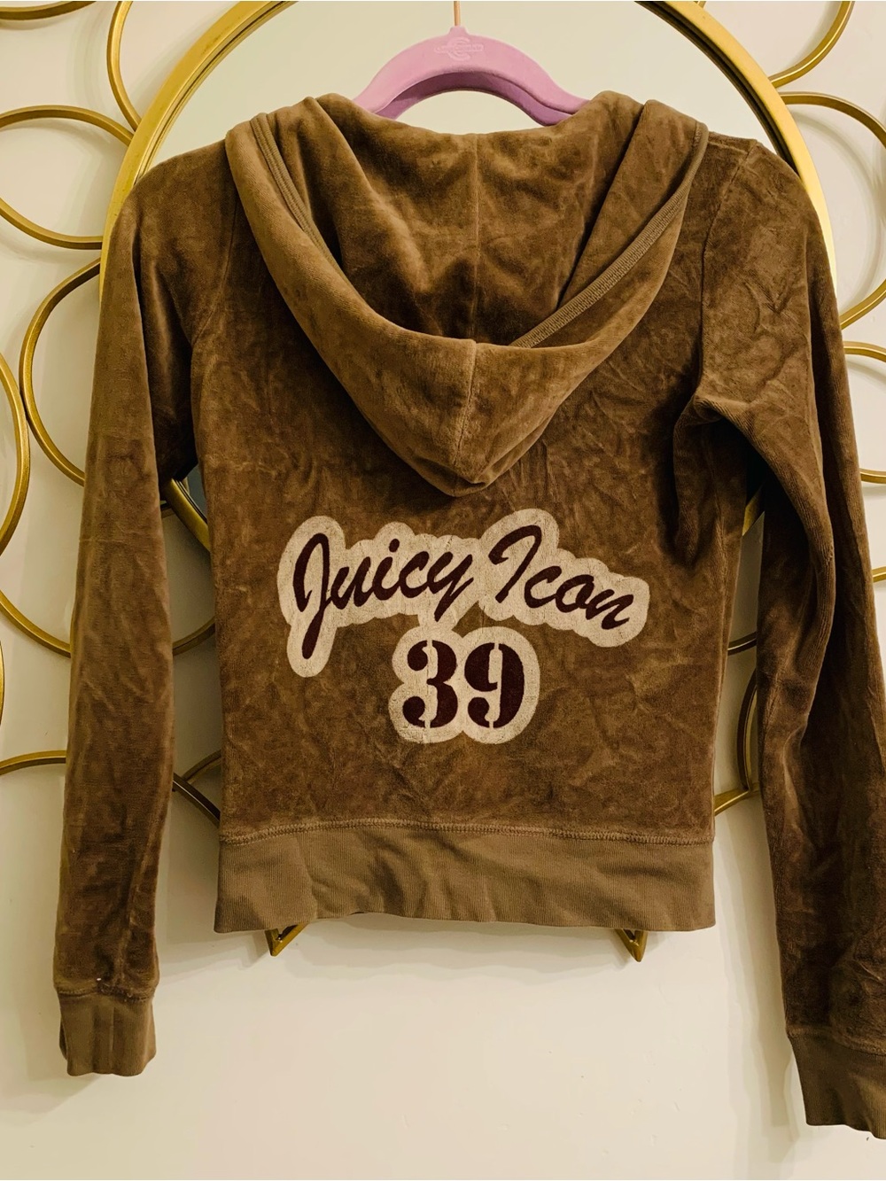 Vintage y2k Juicy Couture Brown Velour Tracksuit Jacket Juicy Icon Graphic USA